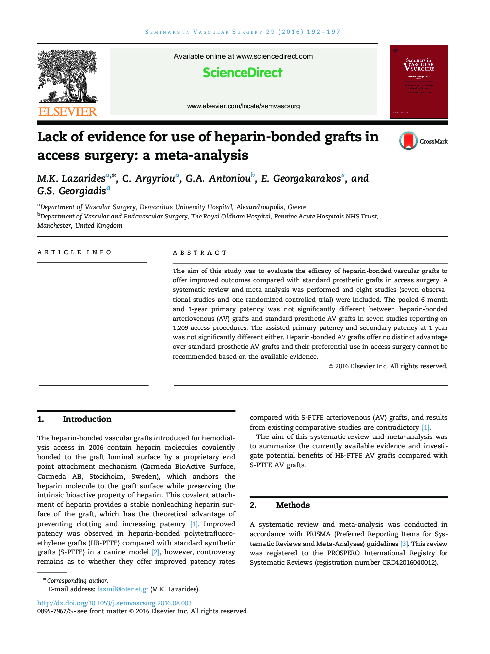 Lack of evidence for use of heparin-bonded grafts in access surgery: a meta-analysis