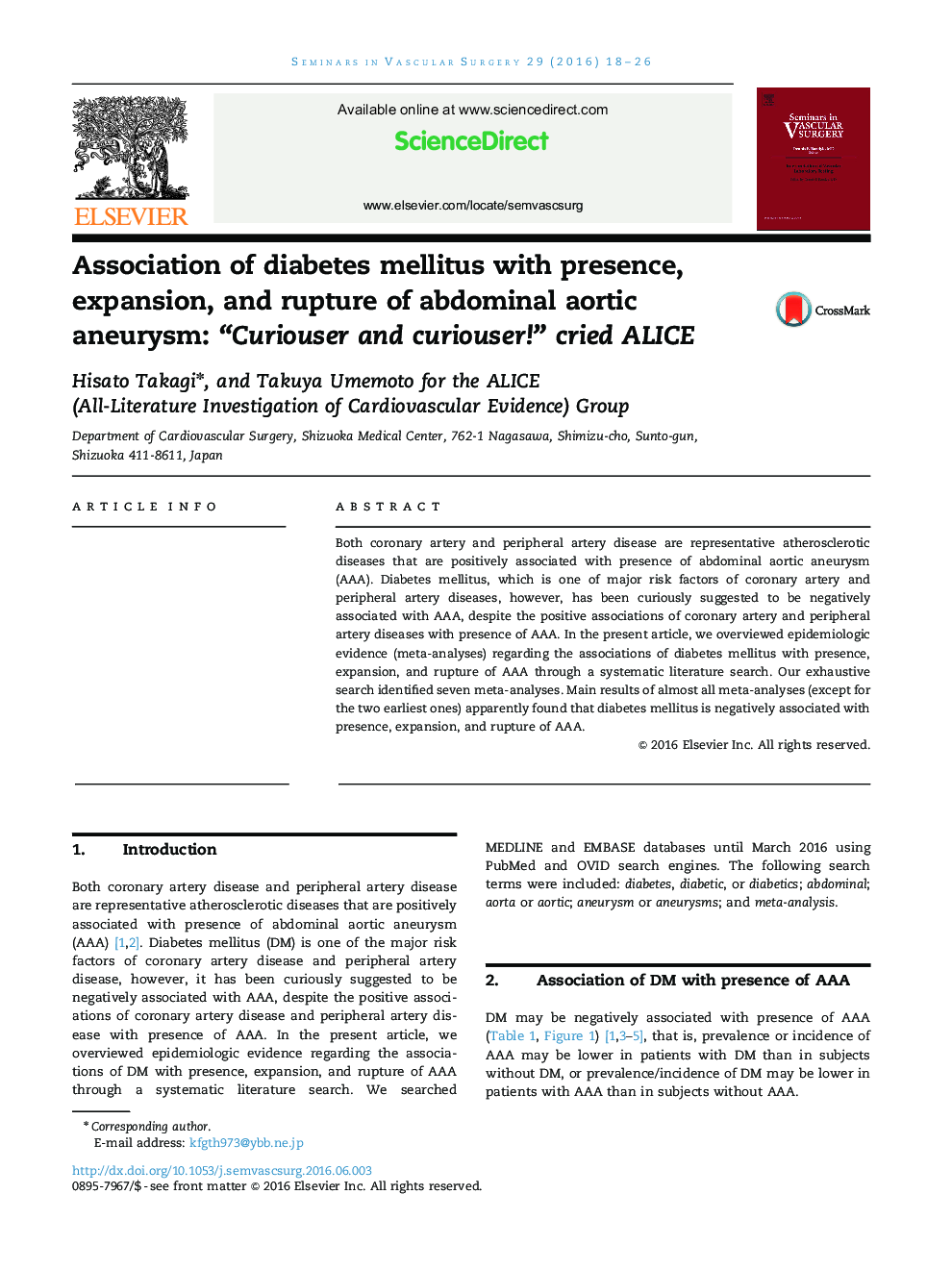Association of diabetes mellitus with presence, expansion, and rupture of abdominal aortic aneurysm: “Curiouser and curiouser!” cried ALICE