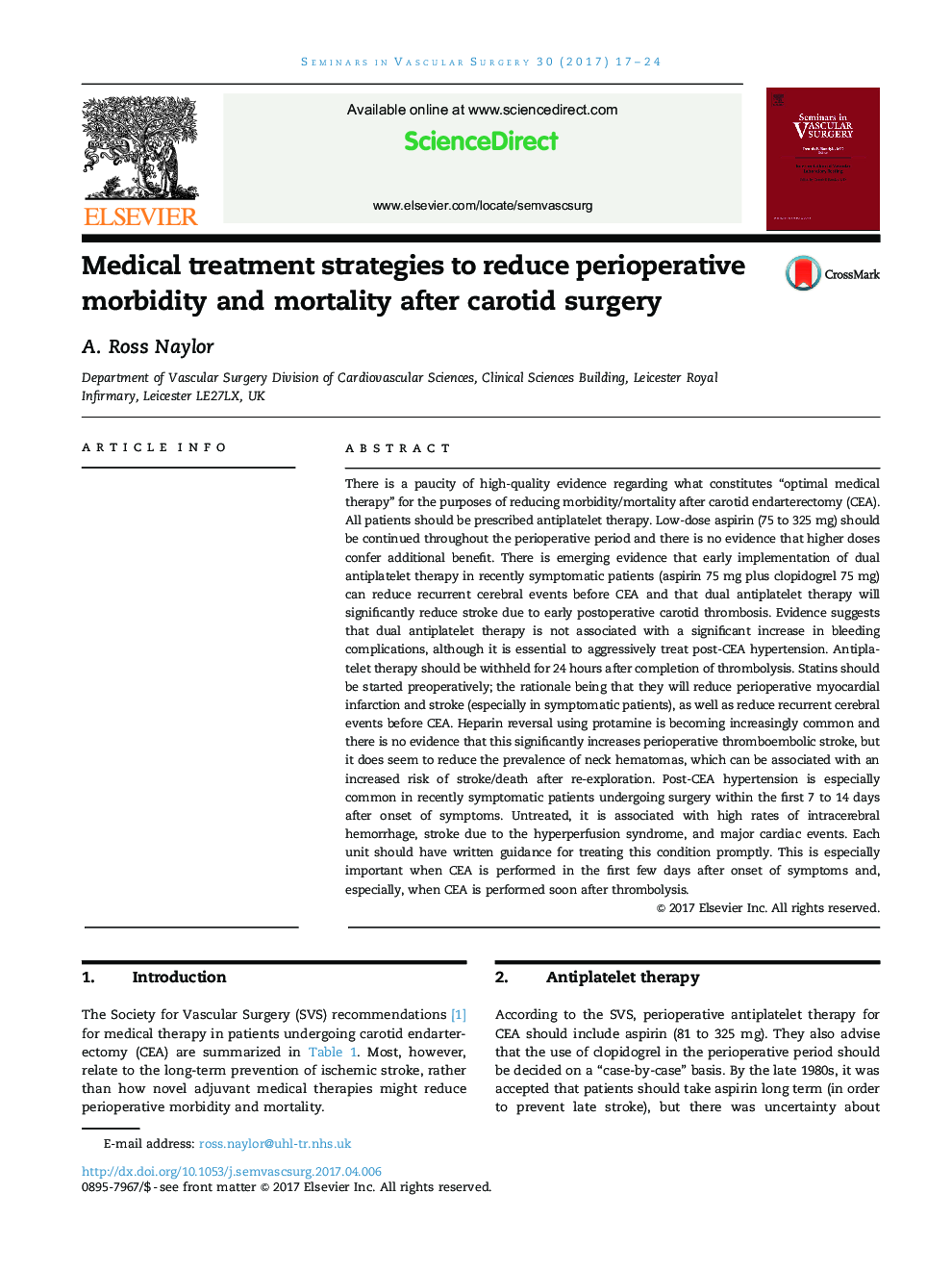 Medical treatment strategies to reduce perioperative morbidity and mortality after carotid surgery