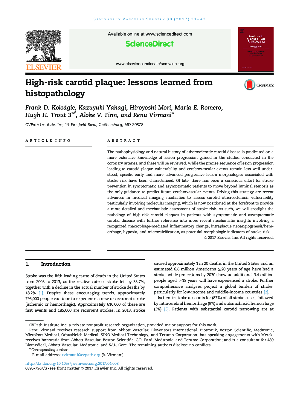 High-risk carotid plaque: lessons learned from histopathology