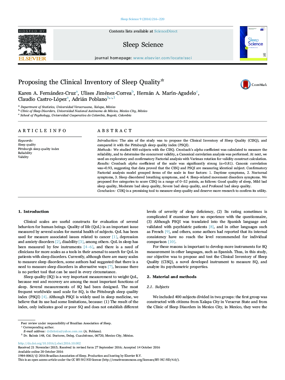 Proposing the Clinical Inventory of Sleep Quality