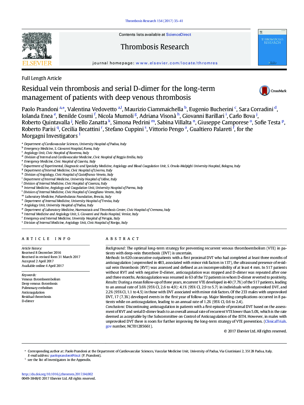 Full Length ArticleResidual vein thrombosis and serial D-dimer for the long-term management of patients with deep venous thrombosis