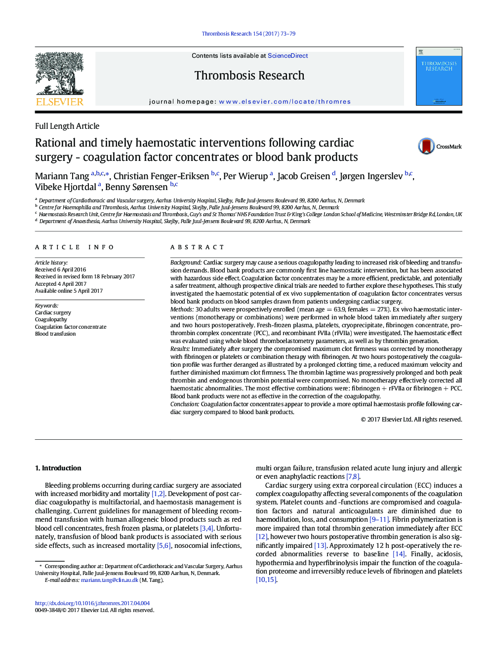 Full Length ArticleRational and timely haemostatic interventions following cardiac surgery - coagulation factor concentrates or blood bank products