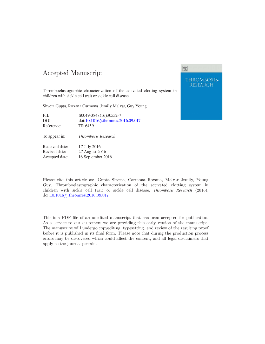 Thromboelastographic characterization of the activated clotting system in children with sickle cell trait or sickle cell disease