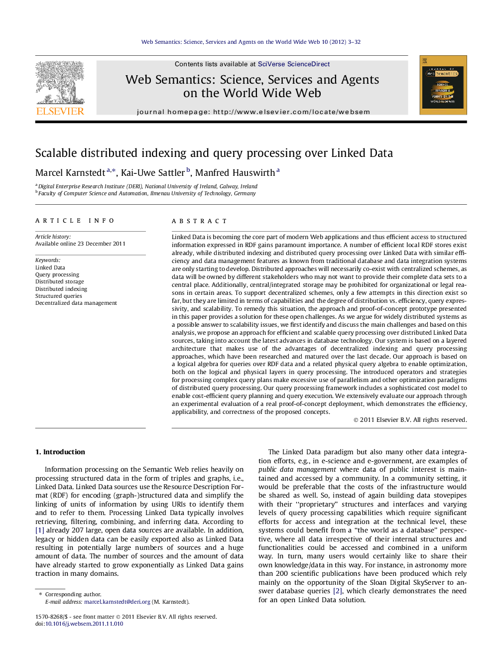 Scalable distributed indexing and query processing over Linked Data