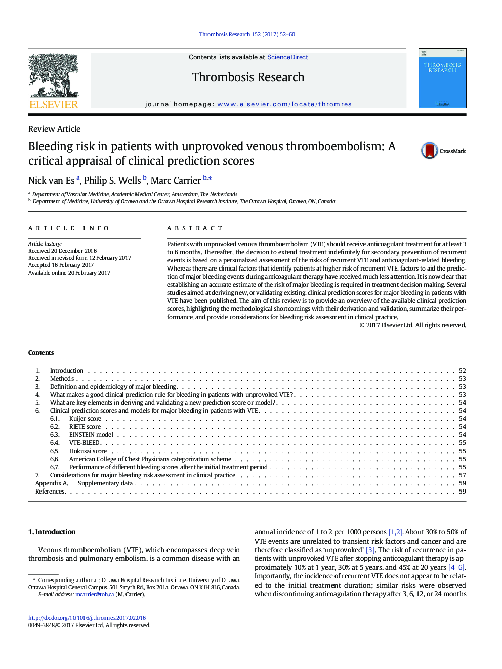 Review ArticleBleeding risk in patients with unprovoked venous thromboembolism: A critical appraisal of clinical prediction scores