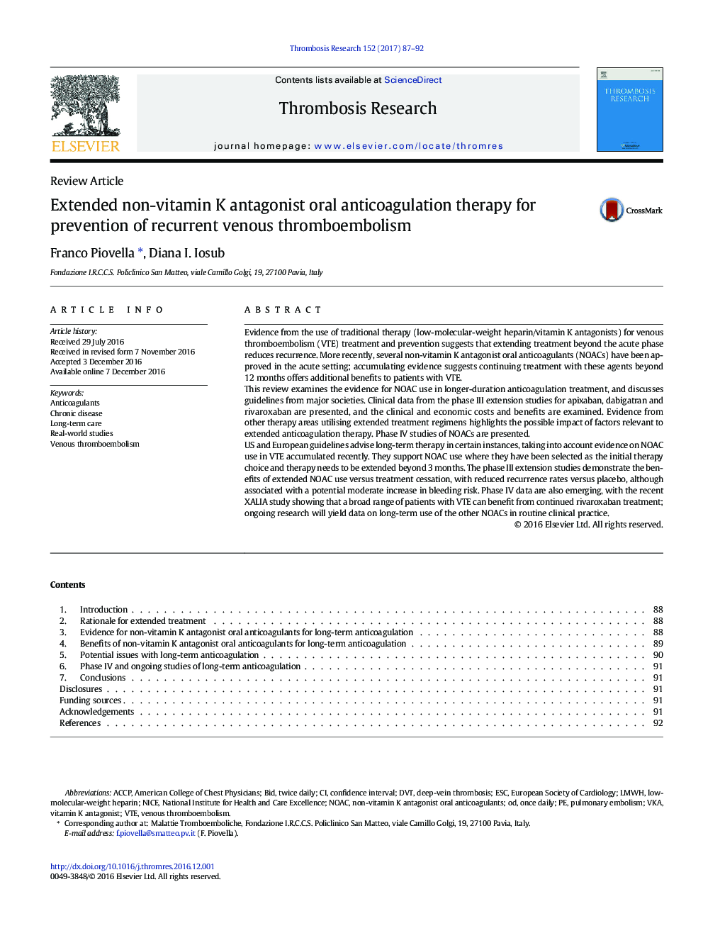 Review ArticleExtended non-vitamin K antagonist oral anticoagulation therapy for prevention of recurrent venous thromboembolism