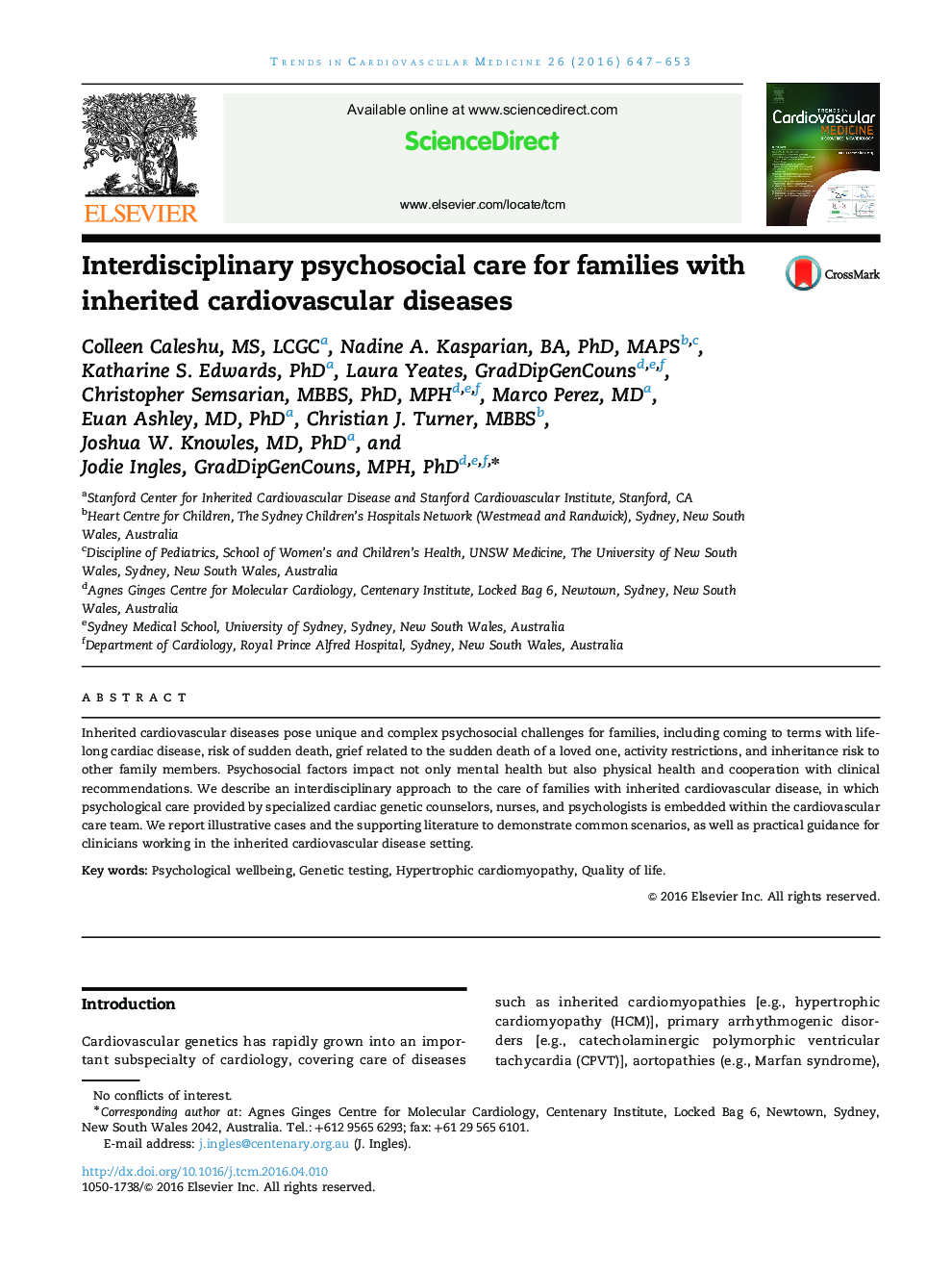 Interdisciplinary psychosocial care for families with inherited cardiovascular diseases