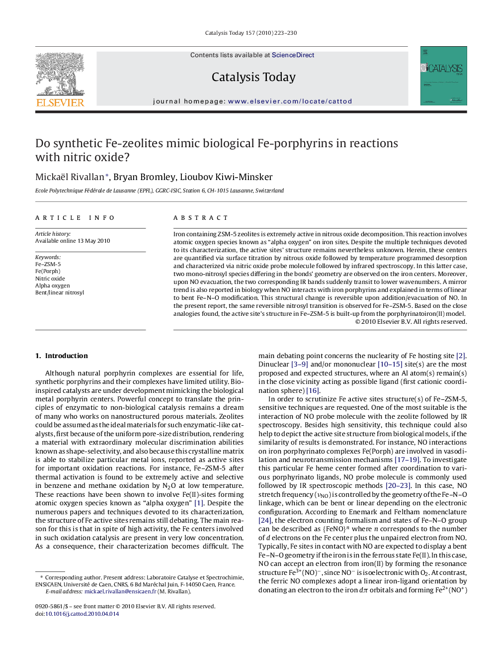 Do synthetic Fe-zeolites mimic biological Fe-porphyrins in reactions with nitric oxide?