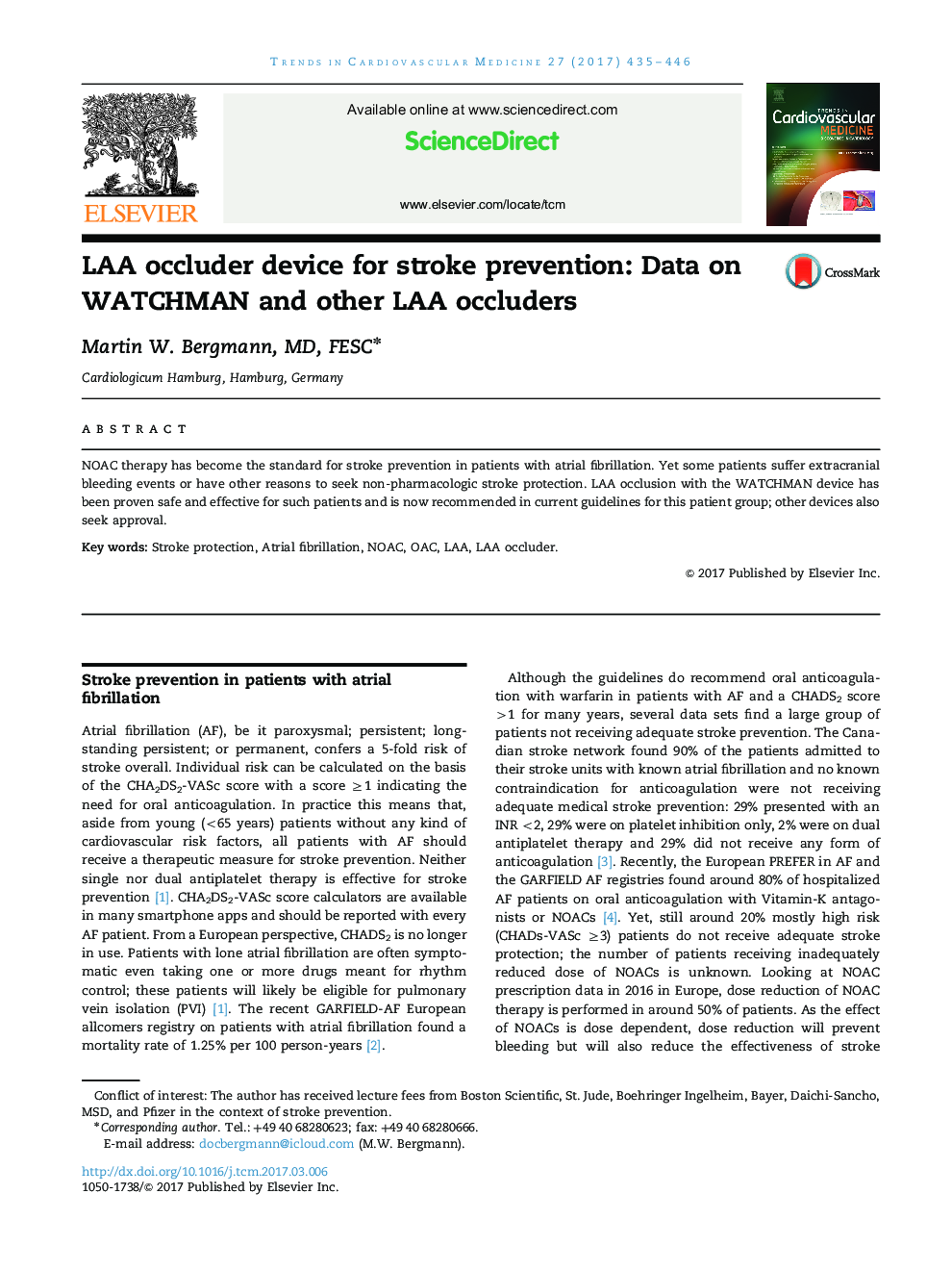 LAA occluder device for stroke prevention: Data on WATCHMAN and other LAA occluders
