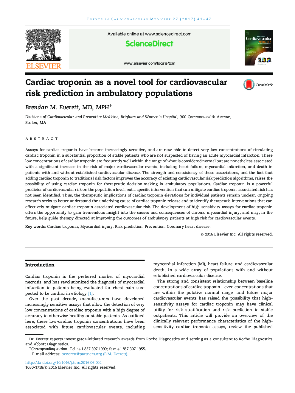 Cardiac troponin as a novel tool for cardiovascular risk prediction in ambulatory populations