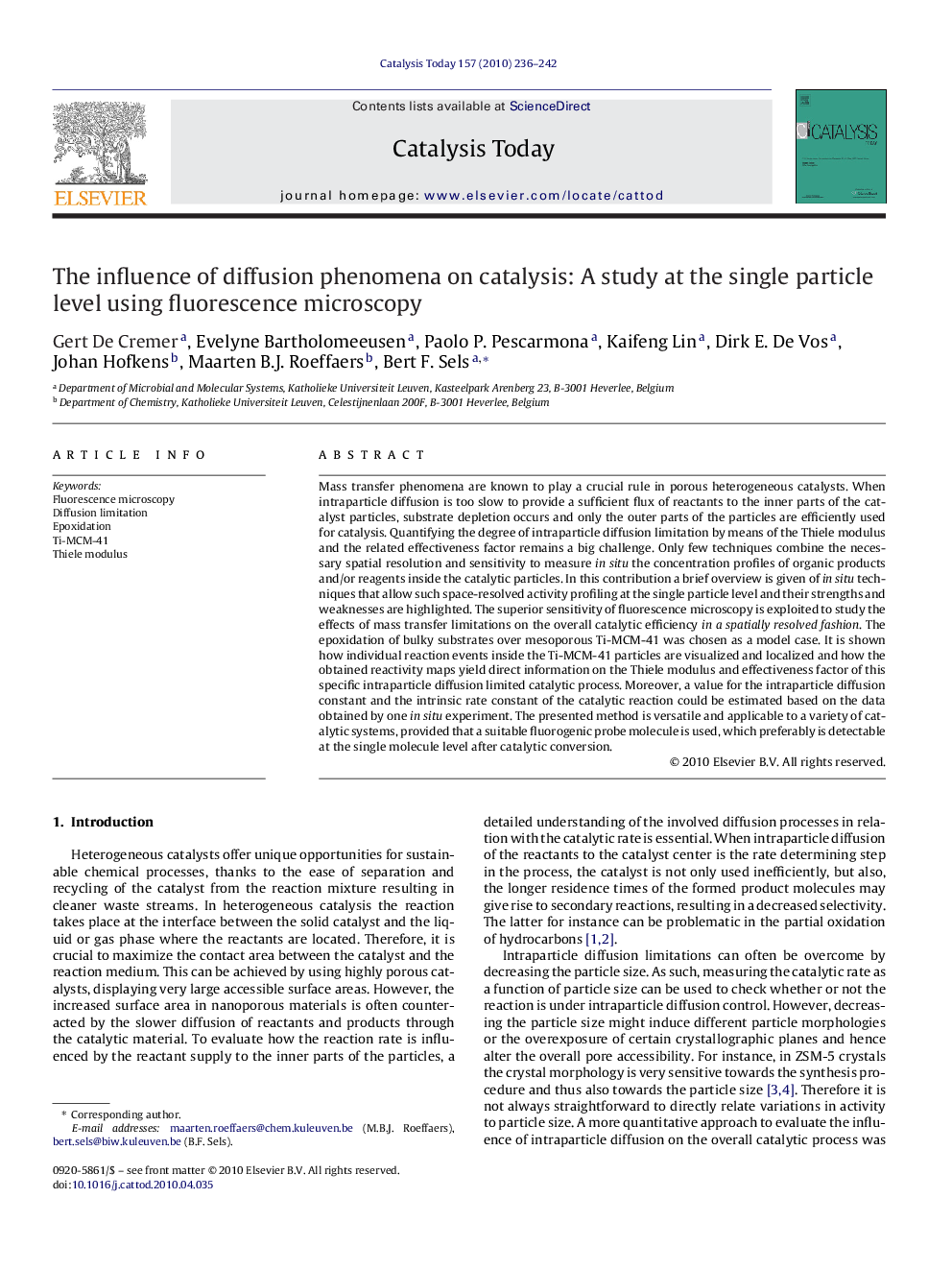 The influence of diffusion phenomena on catalysis: A study at the single particle level using fluorescence microscopy