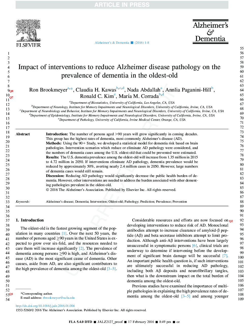 Impact of interventions to reduce Alzheimer's disease pathology on the prevalence of dementia in the oldest-old