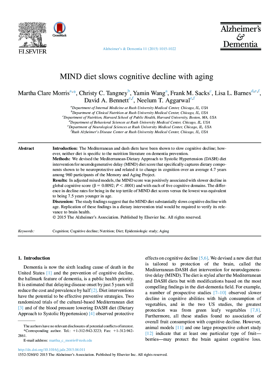 Featured ArticleMIND diet slows cognitive decline with aging