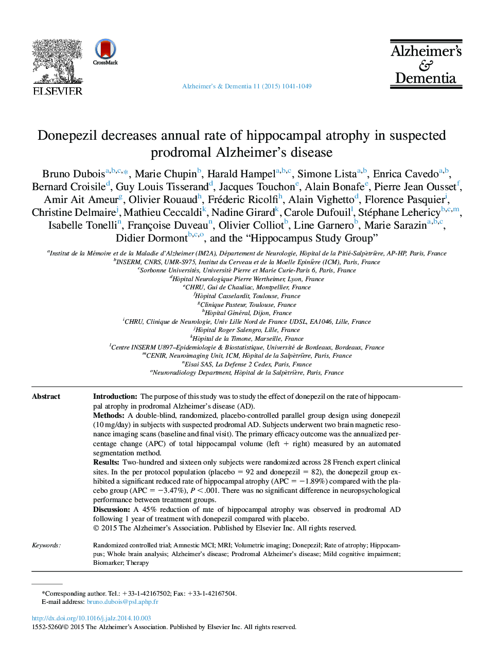 Featured ArticleDonepezil decreases annual rate of hippocampal atrophy in suspected prodromal Alzheimer's disease