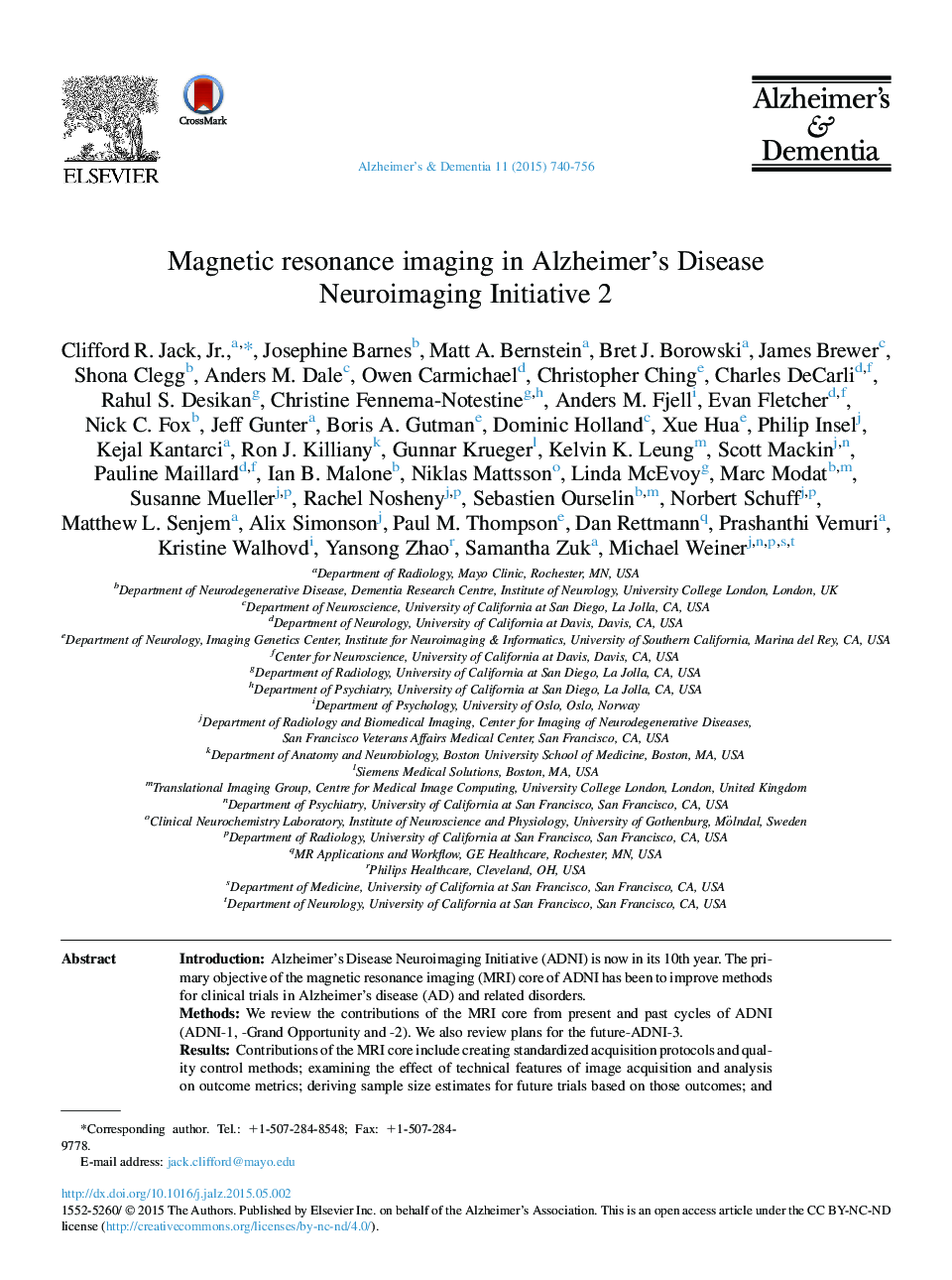عکس صفحه اول مقاله: ReviewMagnetic resonance imaging in Alzheimer's Disease Neuroimaging Initiative 2 ReviewMagnetic resonance imaging in Alzheimer's Disease Neuroimaging Initiative 2