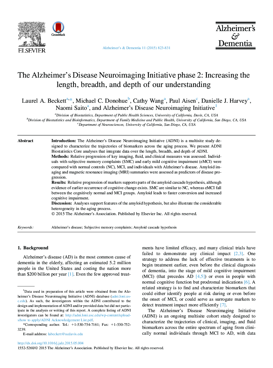 ReviewThe Alzheimer's Disease Neuroimaging Initiative phase 2: Increasing the length, breadth, and depth of our understanding