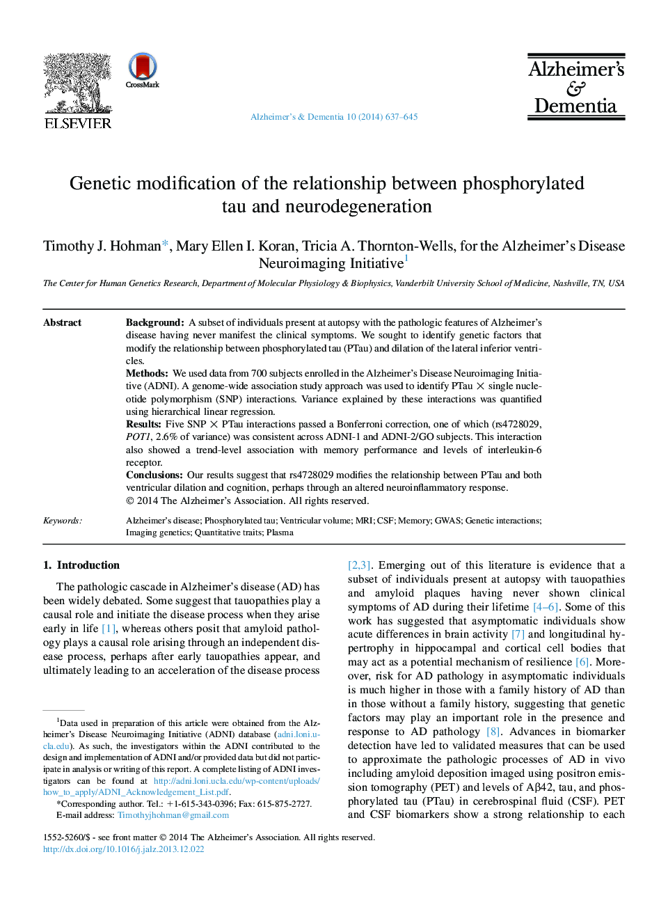 Featured ArticleGenetic modification of the relationship between phosphorylated tau and neurodegeneration