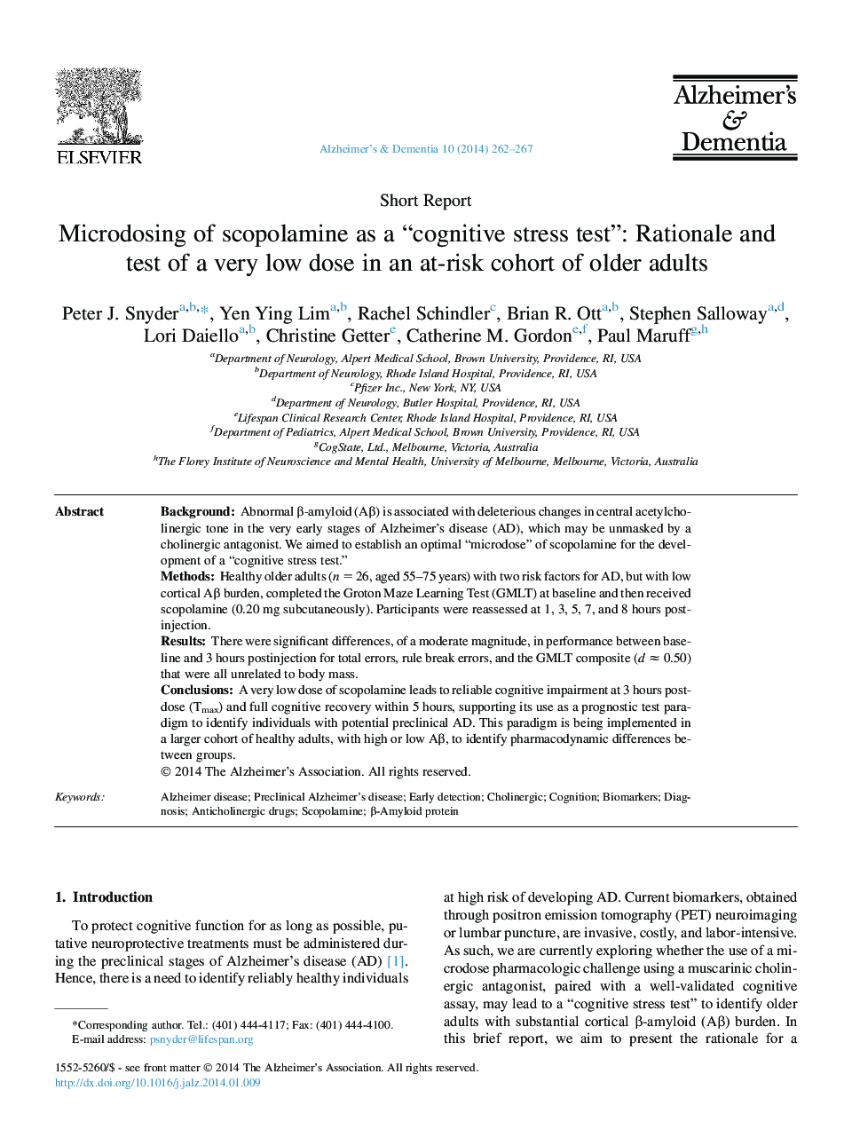 Short ReportMicrodosing of scopolamine as a “cognitive stress test”: Rationale and test of a very low dose in an at-risk cohort of older adults