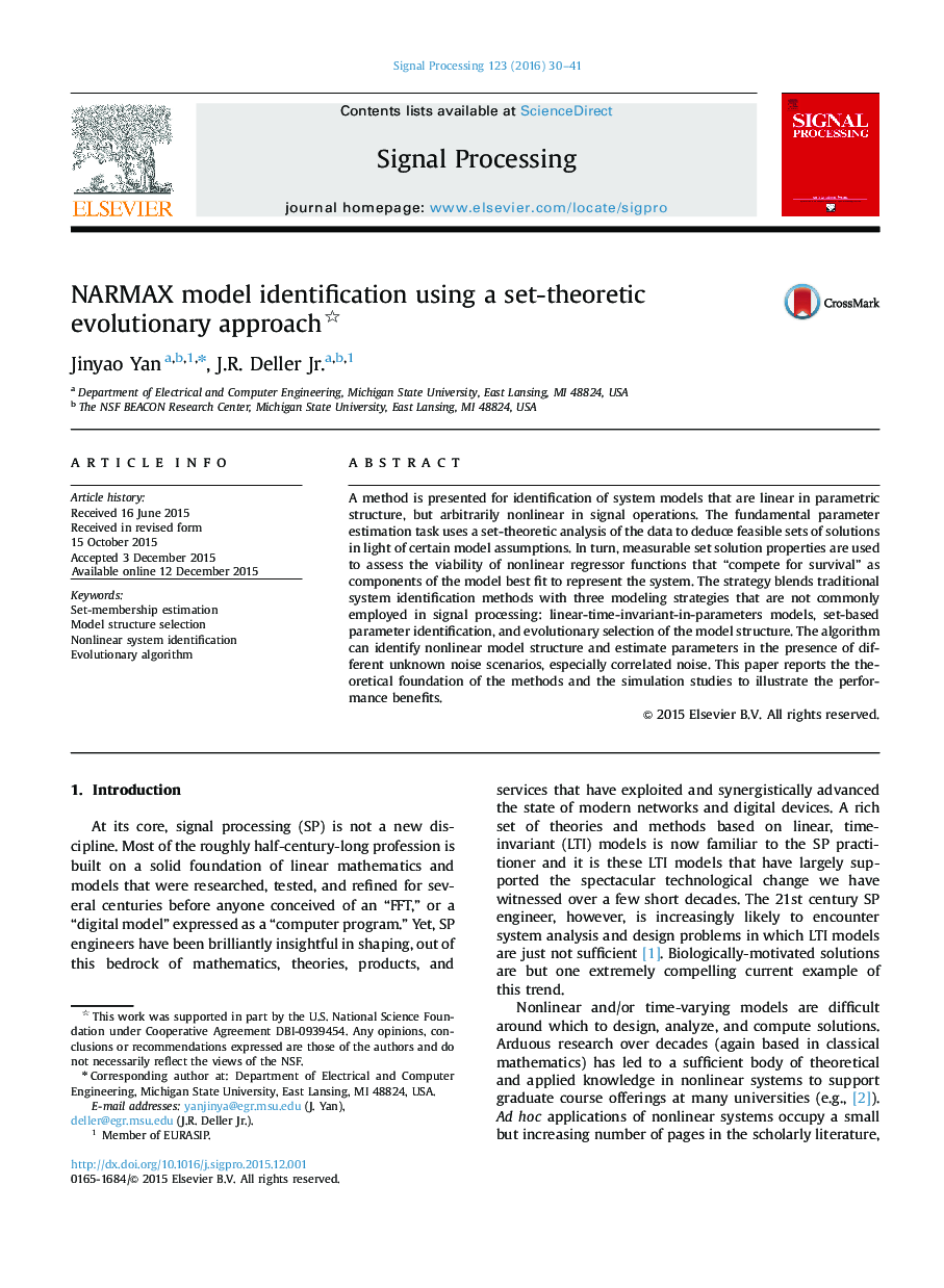 NARMAX model identification using a set-theoretic evolutionary approach 