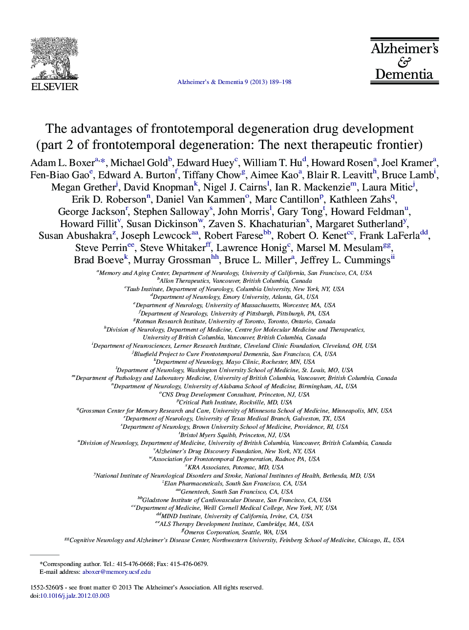 The advantages of frontotemporal degeneration drug development (partÂ 2Â of frontotemporal degeneration: The next therapeutic frontier)