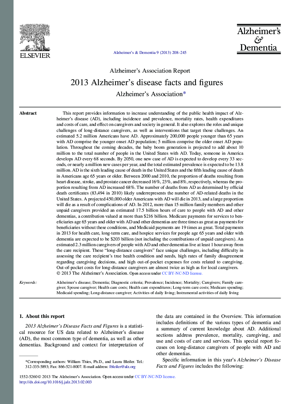 Alzheimer's Association Report2013 Alzheimer's disease facts and figures