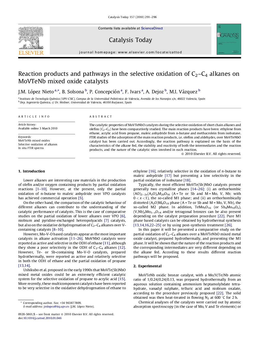 Reaction products and pathways in the selective oxidation of C2–C4 alkanes on MoVTeNb mixed oxide catalysts