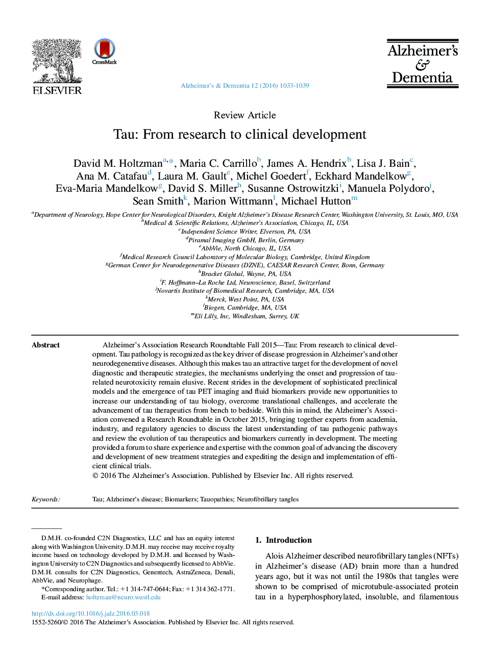 Review ArticleTau: From research to clinical development