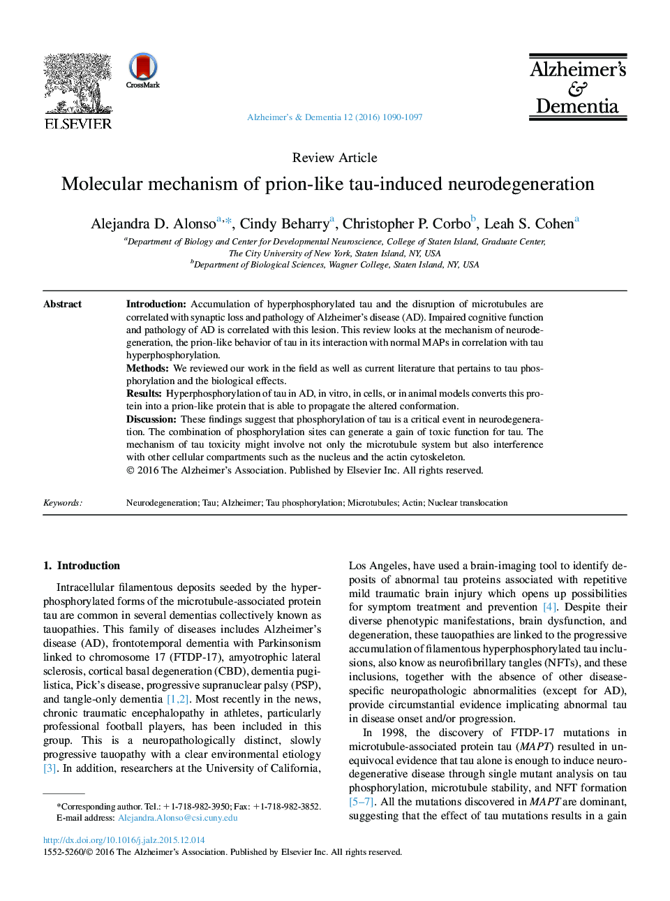 Review ArticleMolecular mechanism of prion-like tau-induced neurodegeneration