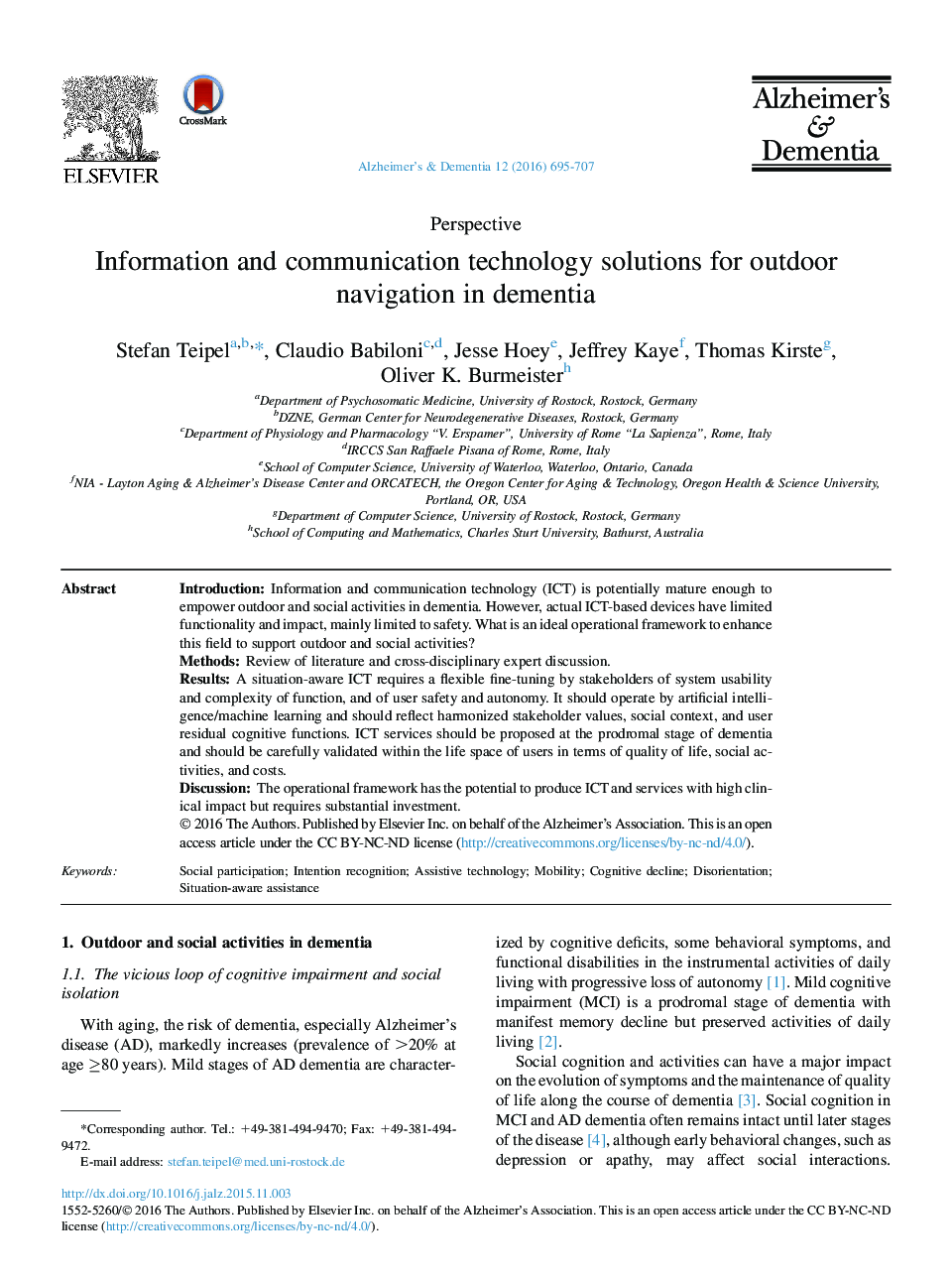 PerspectiveInformation and communication technology solutions for outdoor navigation in dementia