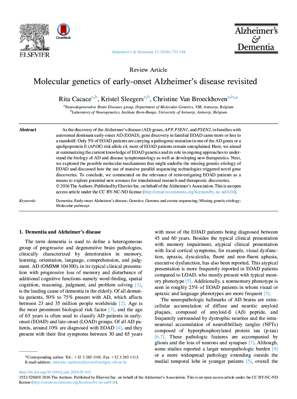 Review ArticleMolecular genetics of early-onset Alzheimer's disease revisited