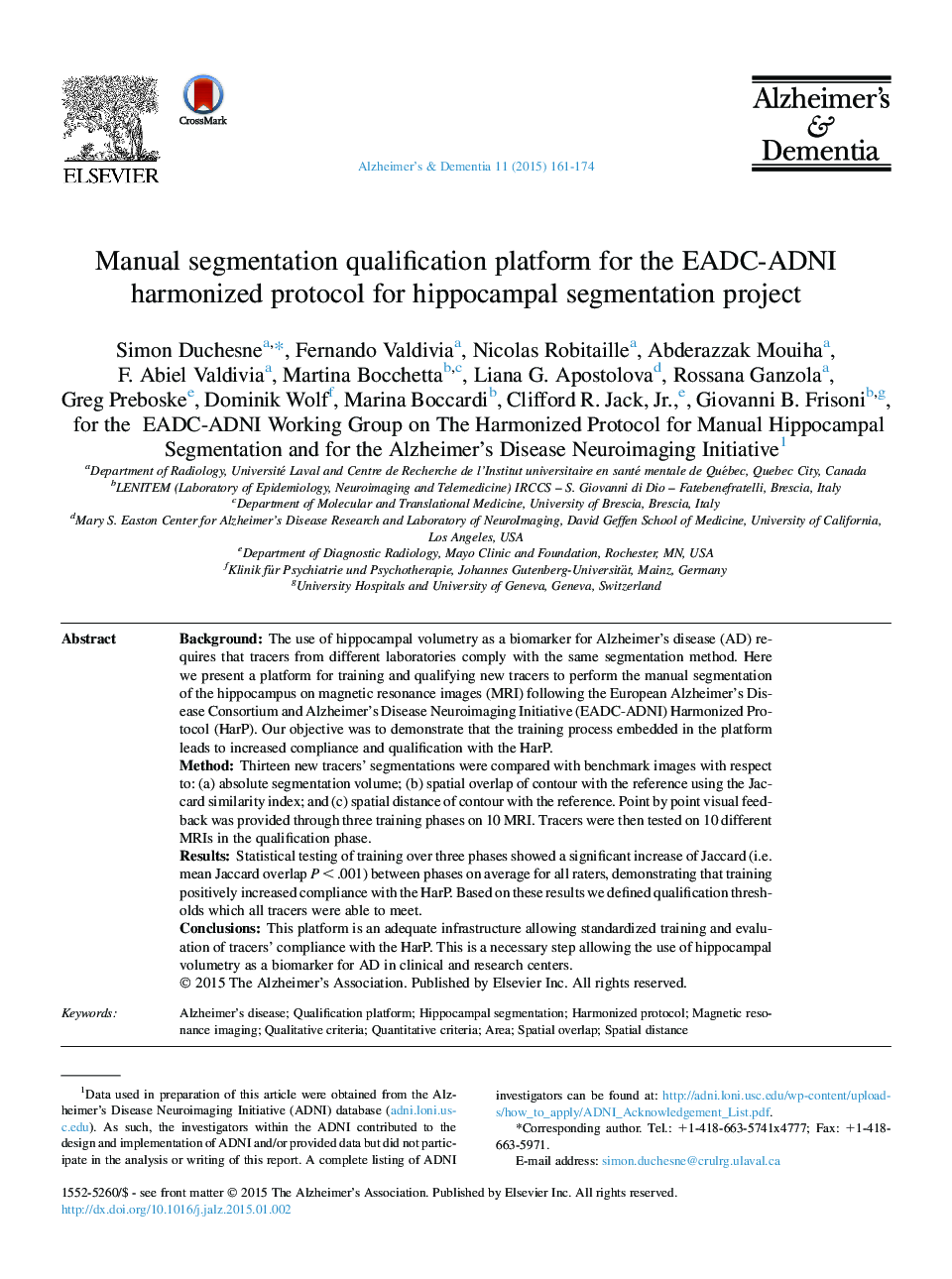 عکس صفحه اول مقاله: Project ReportManual segmentation qualification platform for the EADC-ADNI harmonized protocol for hippocampal segmentation project Project ReportManual segmentation qualification platform for the EADC-ADNI harmonized protocol for hippocampal segmentation project