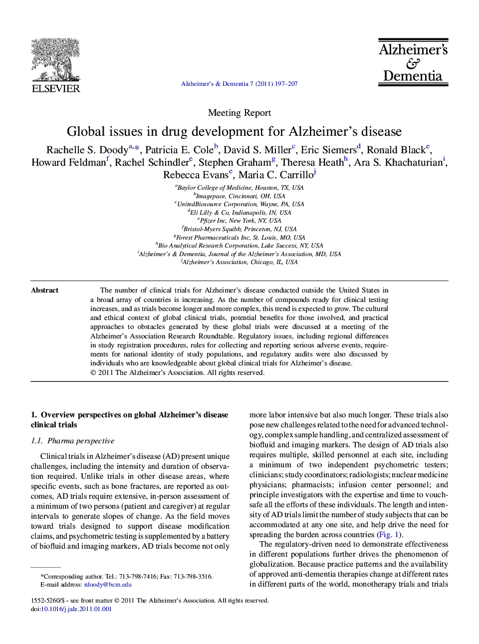 Meeting ReportGlobal issues in drug development for Alzheimer's disease