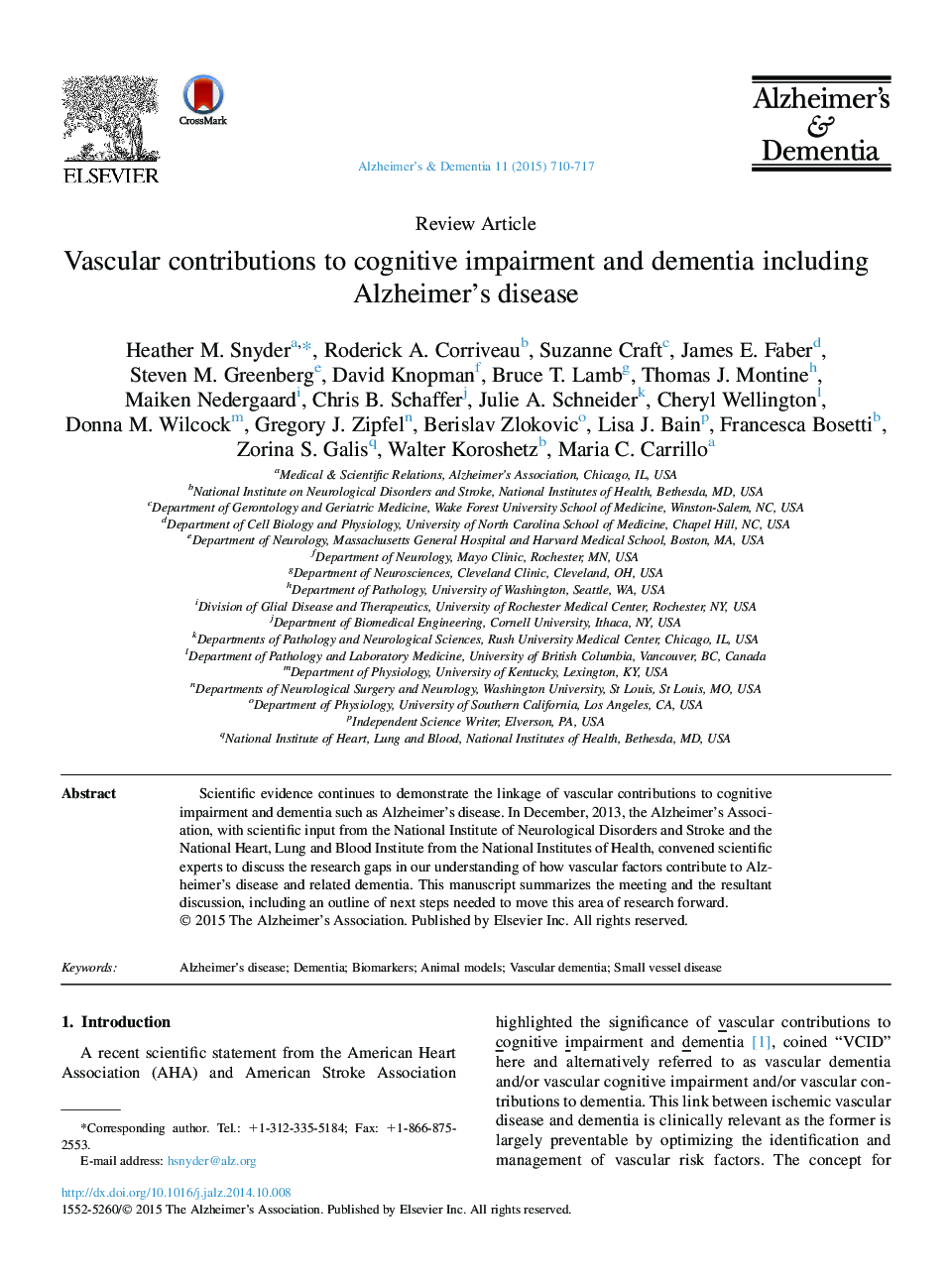 Review ArticleVascular contributions to cognitive impairment and dementia including Alzheimer's disease