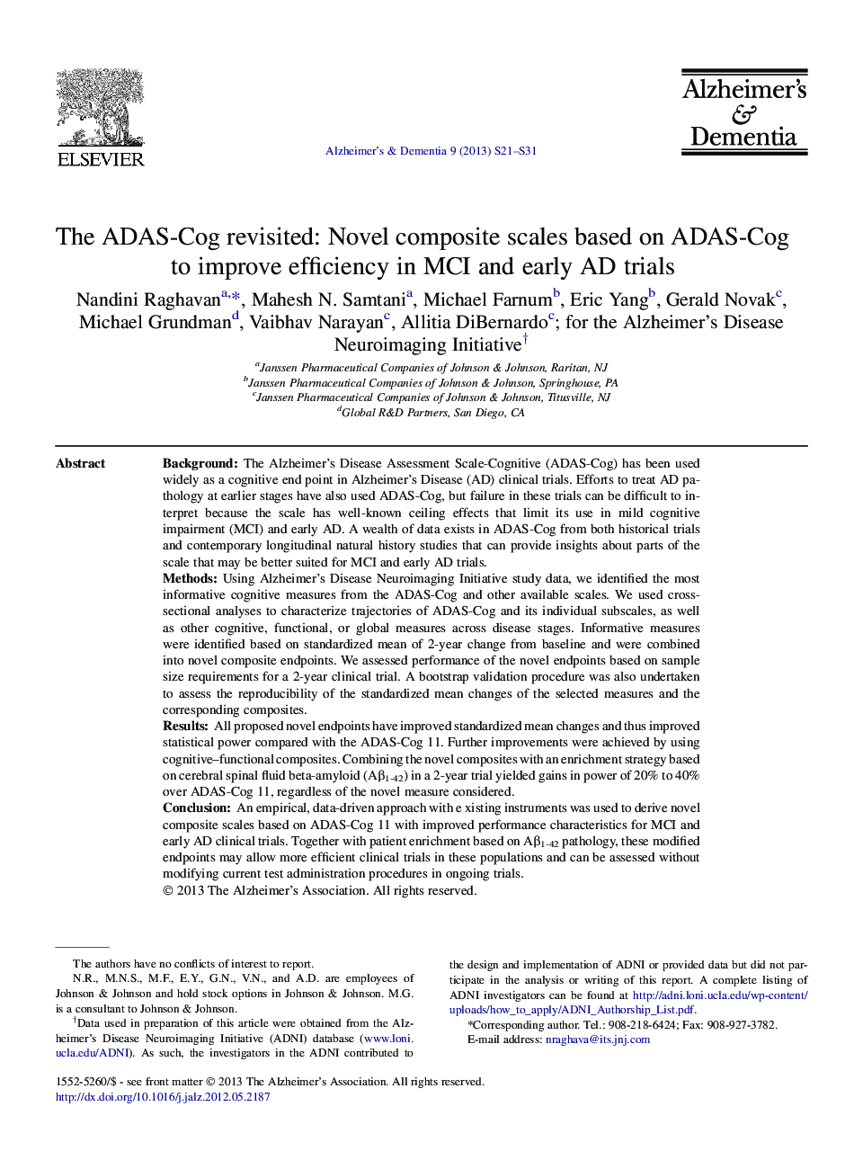 Featured ArticleThe ADAS-Cog revisited: Novel composite scales based on ADAS-Cog to improve efficiency in MCI and early AD trials