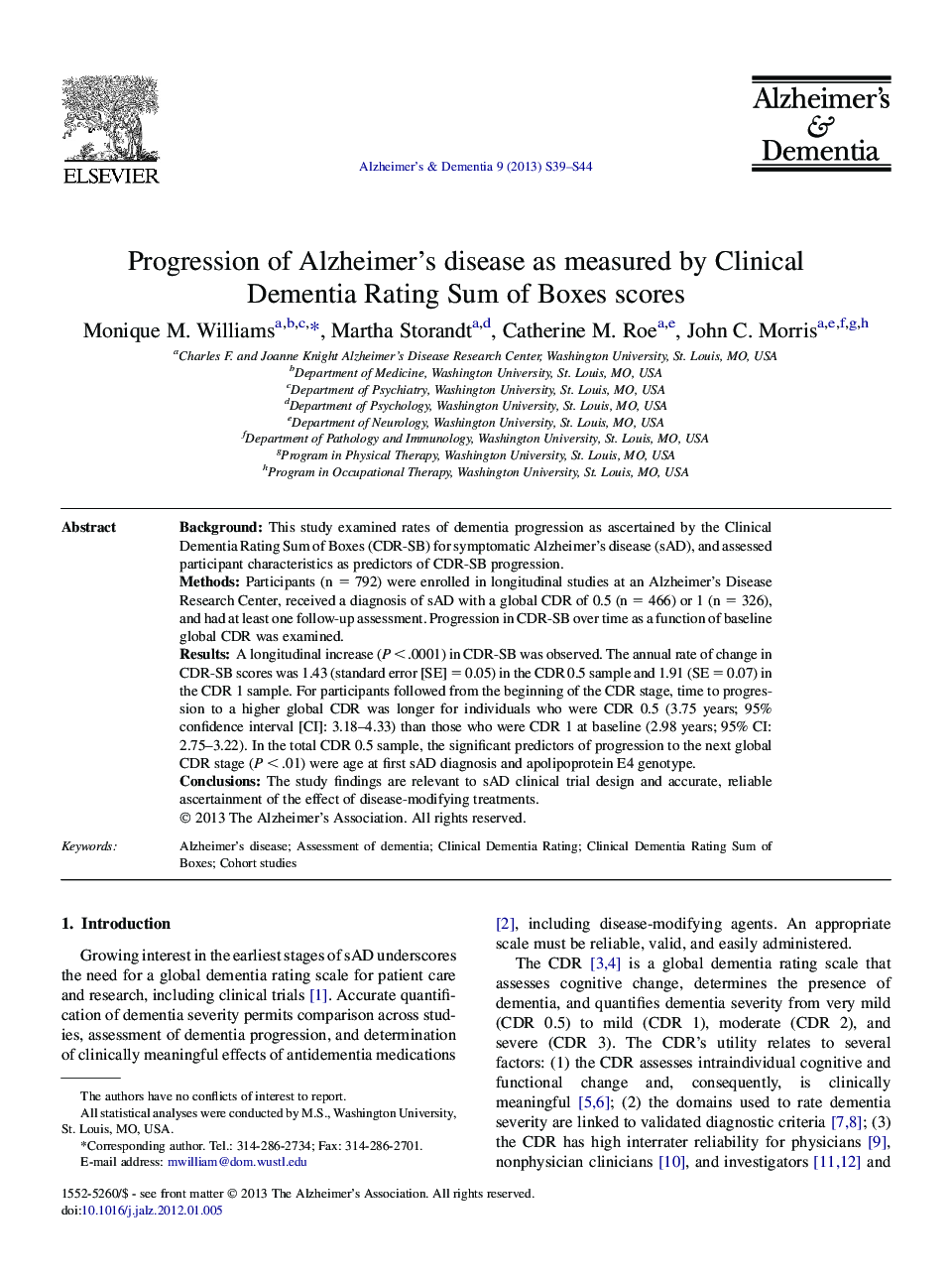 Featured ArticleProgression of Alzheimer's disease as measured by Clinical Dementia Rating Sum of Boxes scores