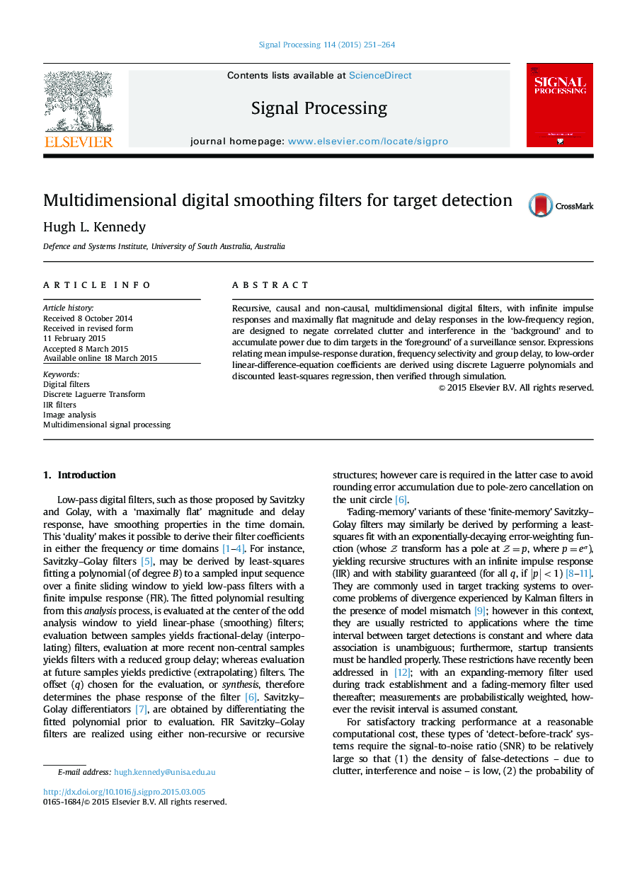 Multidimensional digital smoothing filters for target detection