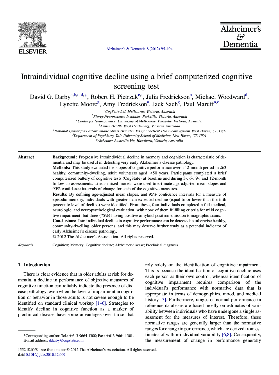 Featured ArticleIntraindividual cognitive decline using a brief computerized cognitive screening test