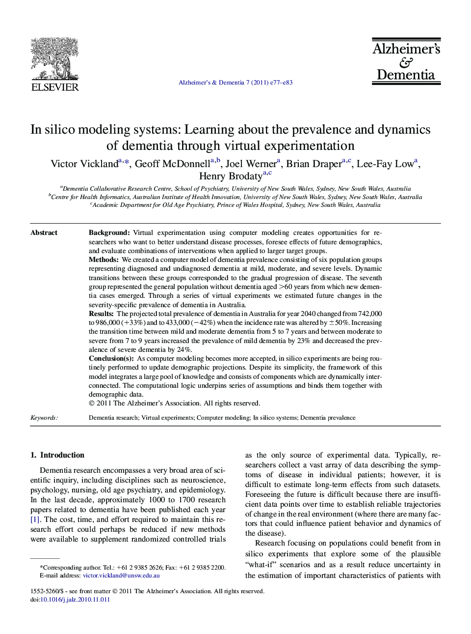 Online ExclusiveIn silico modeling systems: Learning about the prevalence and dynamics of dementia through virtual experimentation