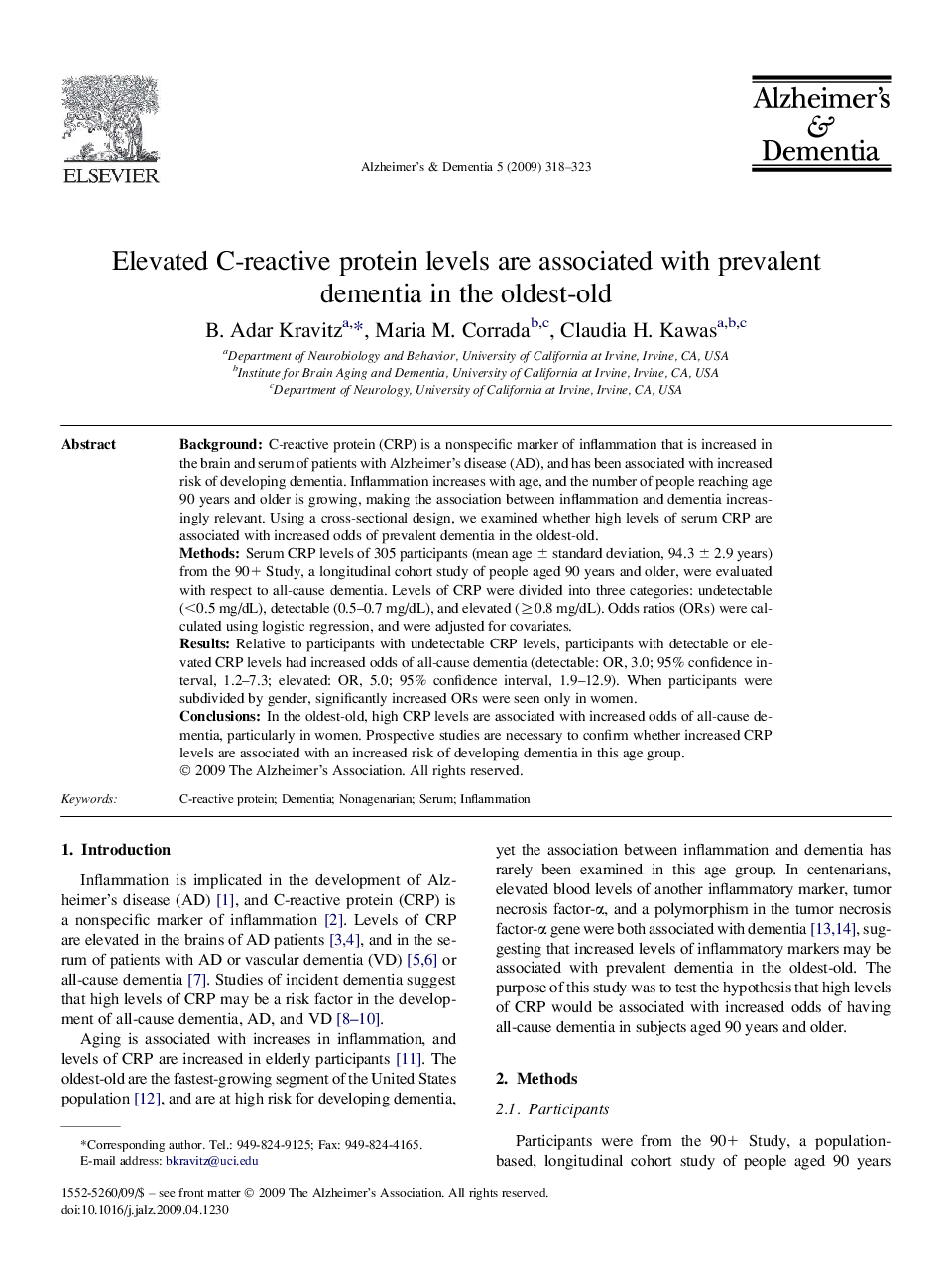 Featured ArticleElevated C-reactive protein levels are associated with prevalent dementia in the oldest-old