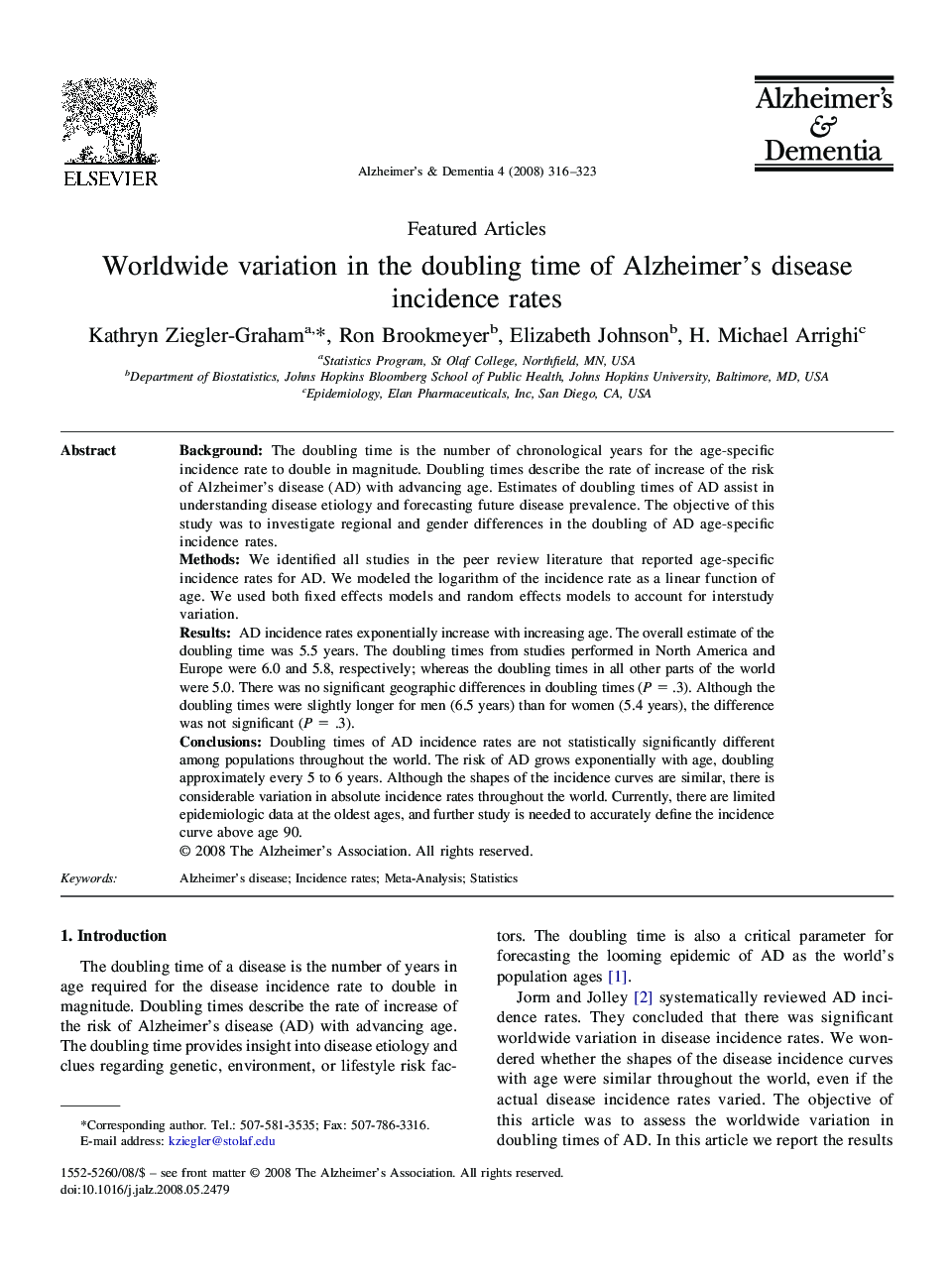 Featured articleWorldwide variation in the doubling time of Alzheimer's disease incidence rates