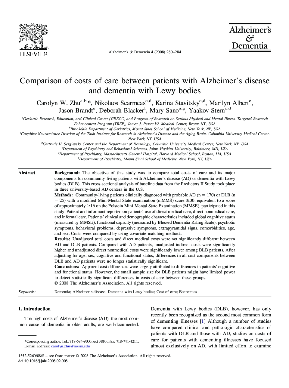 Featured articleComparison of costs of care between patients with Alzheimer's disease and dementia with Lewy bodies