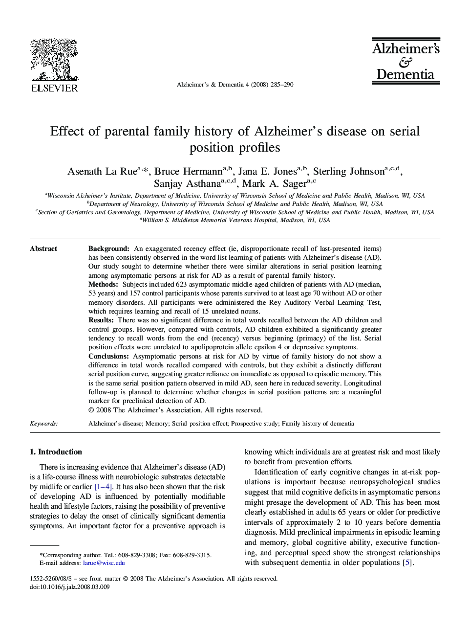 Featured articleEffect of parental family history of Alzheimer's disease on serial position profiles