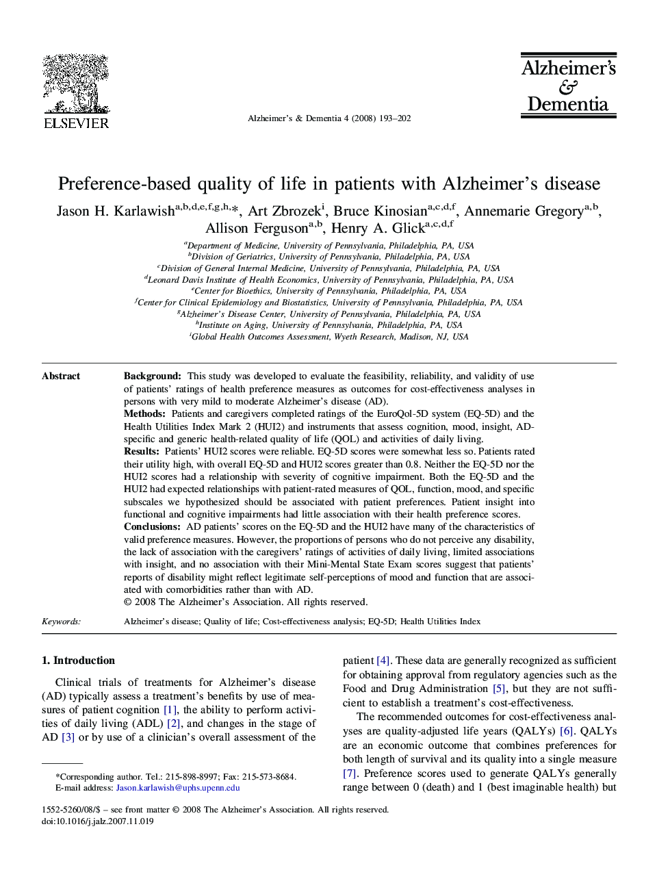 Featured articlePreference-based quality of life in patients with Alzheimer's disease