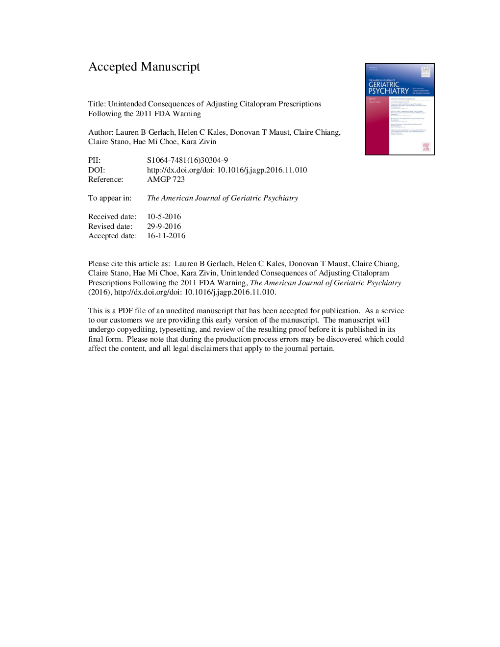 Unintended Consequences of Adjusting Citalopram Prescriptions Following the 2011 FDA Warning