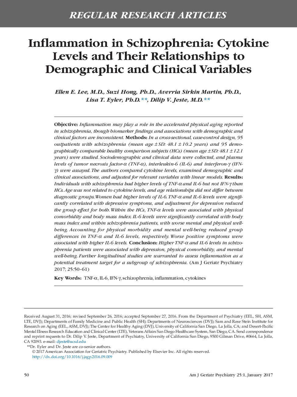 مقالات پژوهشی منظم در بیماری اسکیزوفرنی: سطوح سیتوکین و ارتباط آنها با متغیرهای دموگرافیک و بالینی 