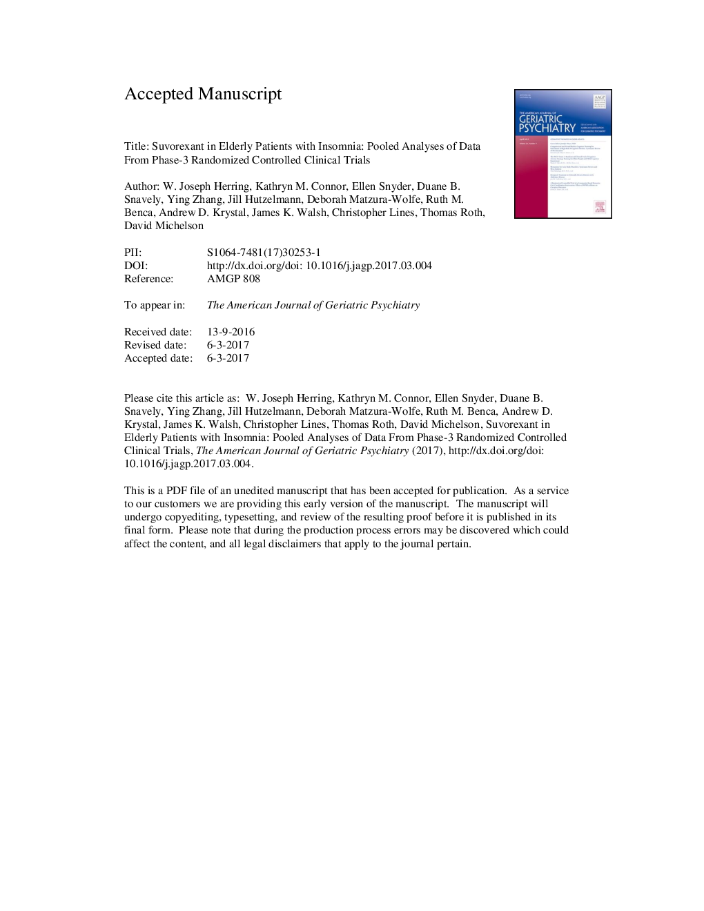 Suvorexant in Elderly Patients with Insomnia: Pooled Analyses of Data from Phase III Randomized Controlled Clinical Trials