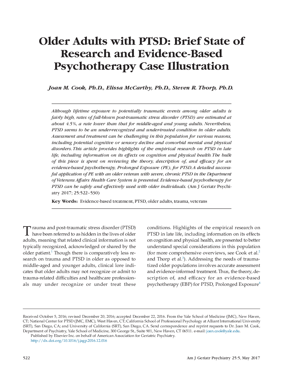 Older Adults with PTSD: Brief State of Research and Evidence-Based Psychotherapy Case Illustration