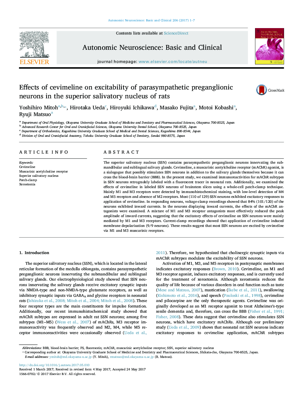 Effects of cevimeline on excitability of parasympathetic preganglionic neurons in the superior salivatory nucleus of rats