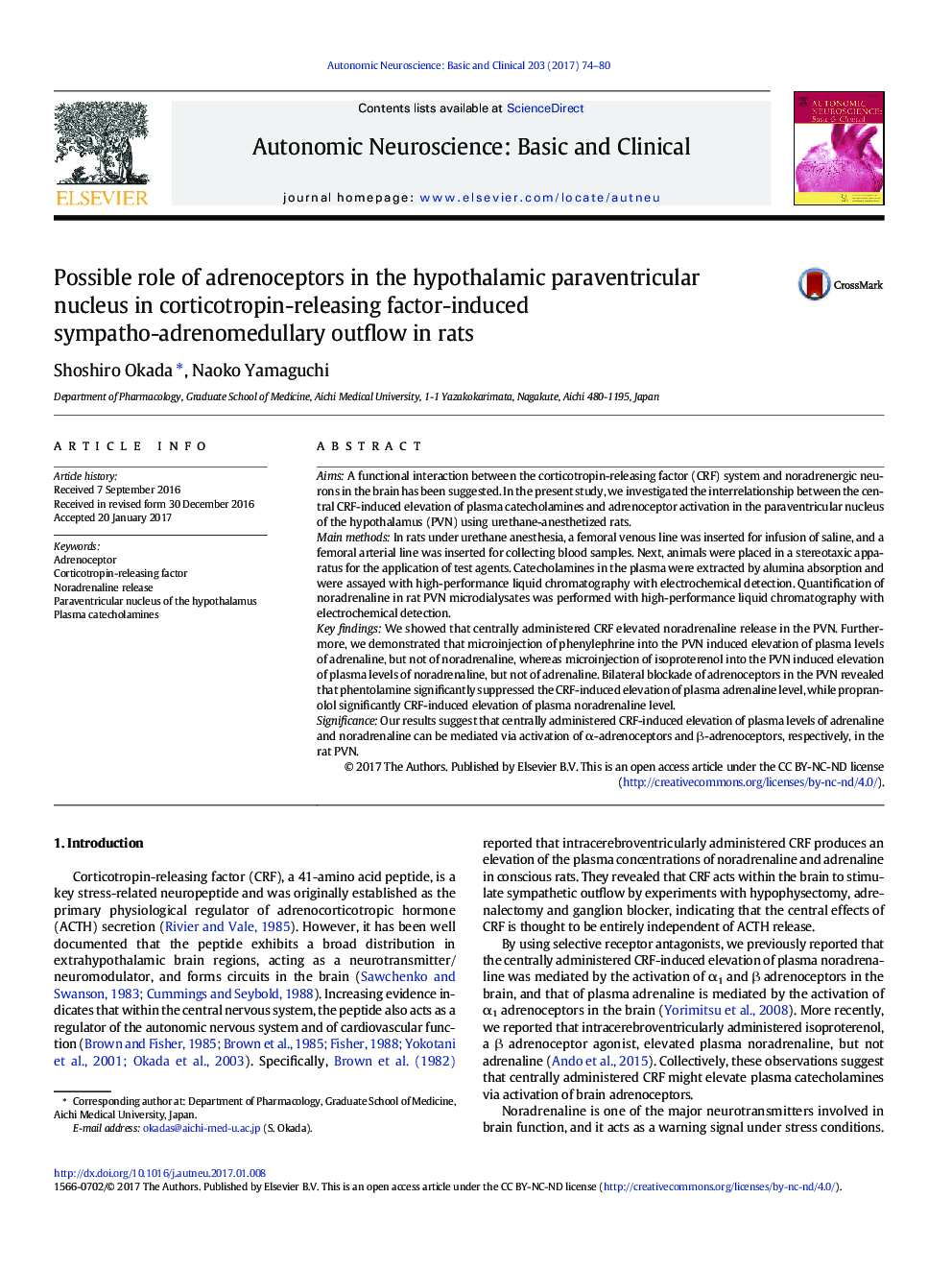 Possible role of adrenoceptors in the hypothalamic paraventricular nucleus in corticotropin-releasing factor-induced sympatho-adrenomedullary outflow in rats